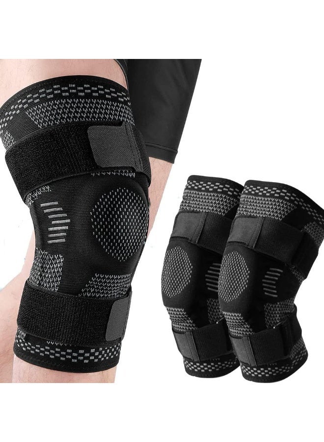 Bincoo 2 Pcs Sports Knee Brace Pads Support With Adjustable Strap Wrap,Anti-Slip Comfortable Breathable,Relieve Knee Pressure,For Running,Cycling,Basketball,Gym,Size XL (Black) - Image 1